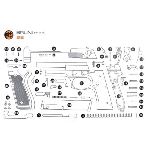 Bruni Beretta 92 8mm Black/Blue Blank Firing Pistol