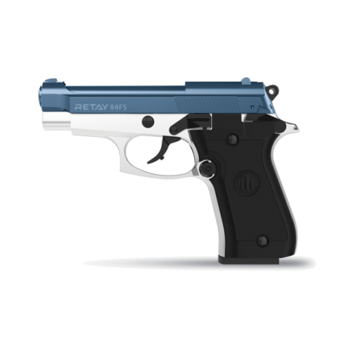 Retay 84 FS Nickel/Blue 9MM P.A.K Blank Firing Pistol