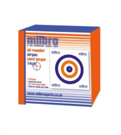Milbro 14cm Red White & Blue target Card Target for Air Guns. Solware Ltd.