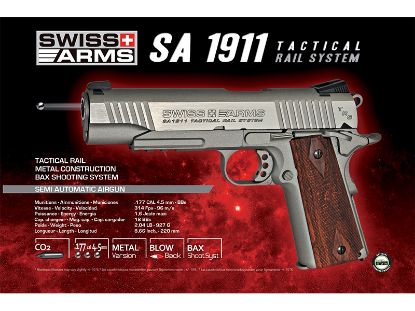 Picture of Swiss Arms Colt 1911 Tactical Rail Gun Nickle Heavy Weight 4.5mm Air Pistol